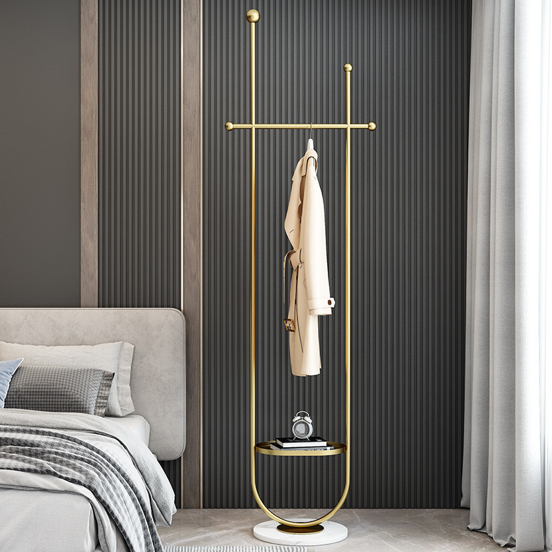 Light luxury golden black coat rack floor-to-ceiling home hotel simple atmosphere marble with storage living room hanger