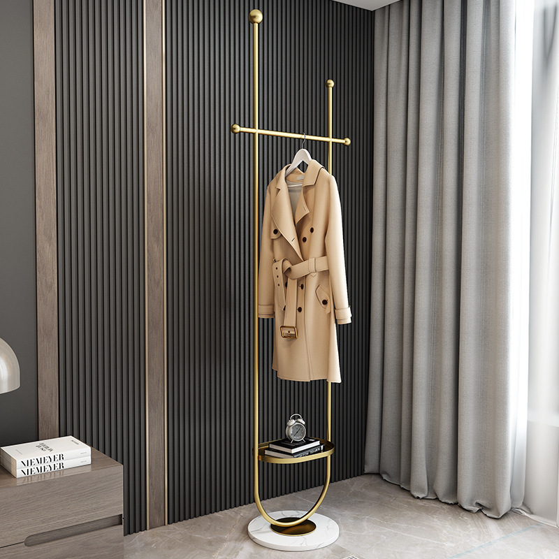 Light luxury golden black coat rack floor-to-ceiling home hotel simple atmosphere marble with storage living room hanger