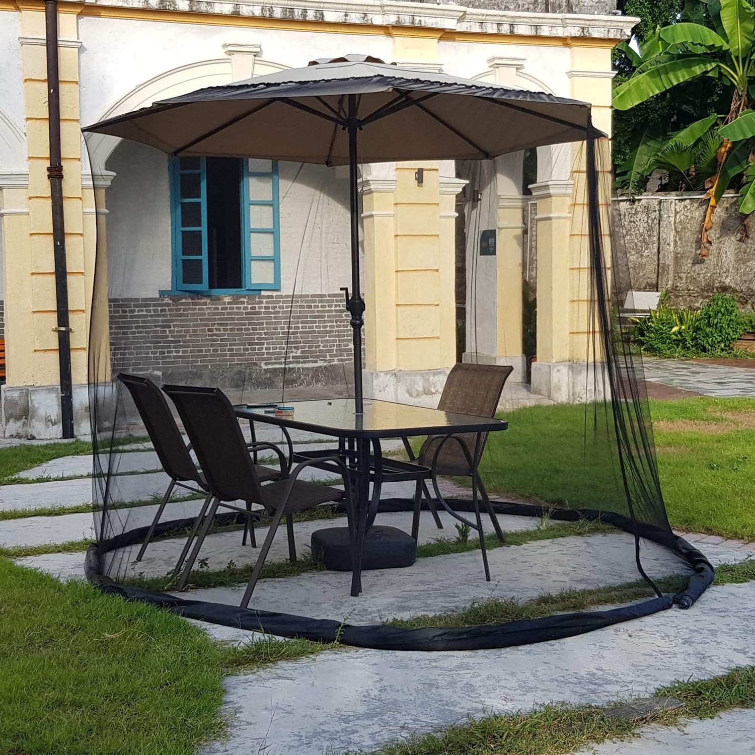 Patio Umbrella Mosquito Netting,Polyester Mesh Net Screen,Universal Canopy Umbrella Net with Zipper Door for Outdoor Canopy, Gar