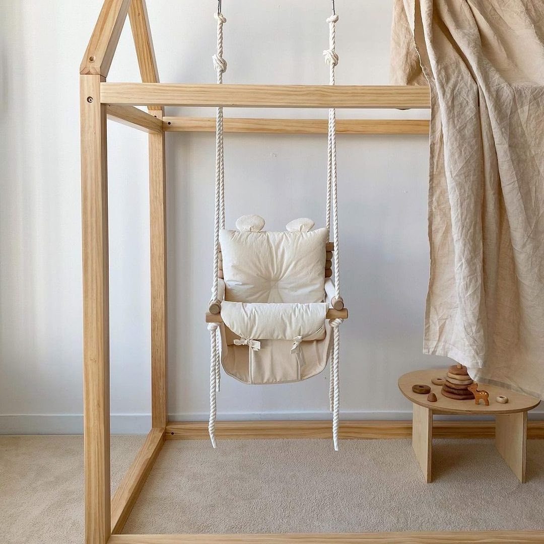 Indoor Baby Hammock Swing Canvas Hanging - Baby Swing for Infant Toddler 6 to 48 Months - Comfortable