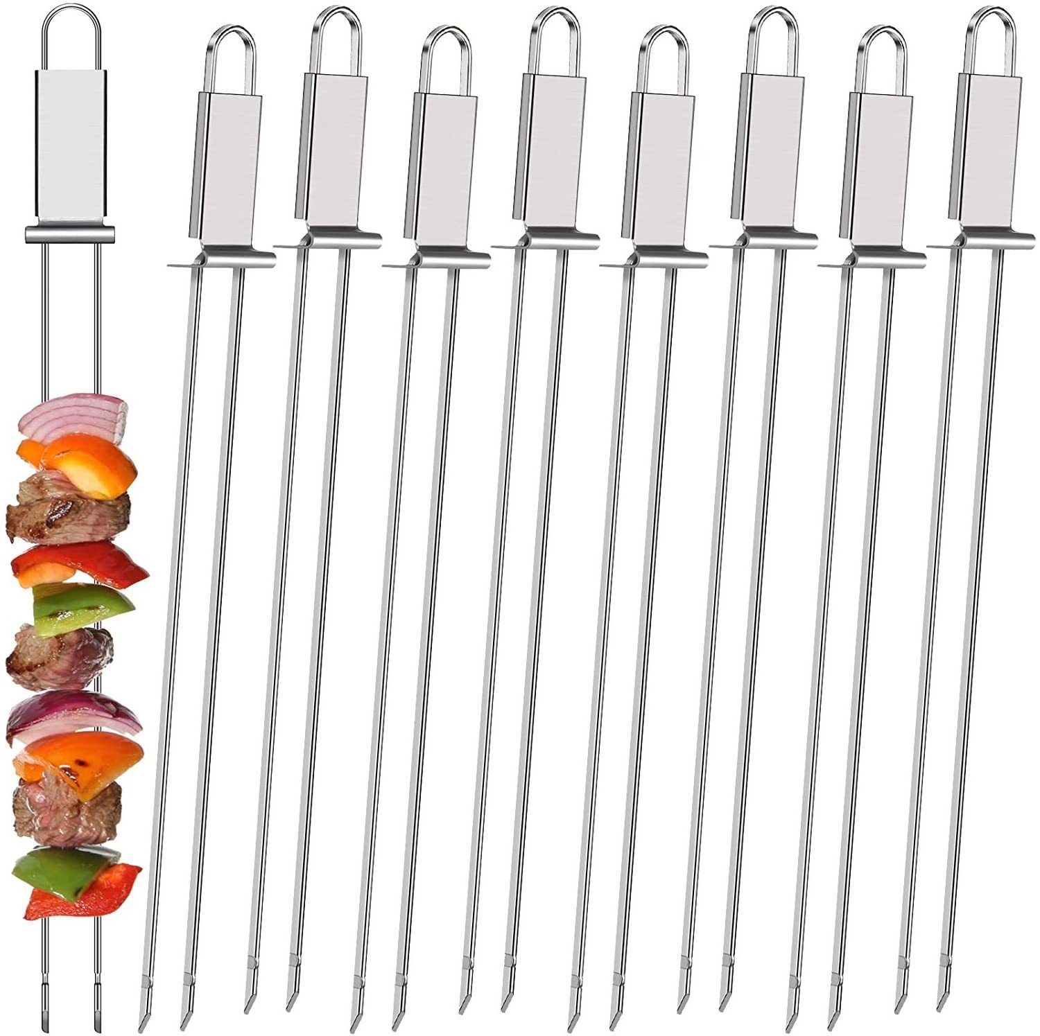 Kebab Skewers BBQ Barbecue Skewers Stainless Steel Sticks  Stainless Steel Skewers for BBQ Grilling