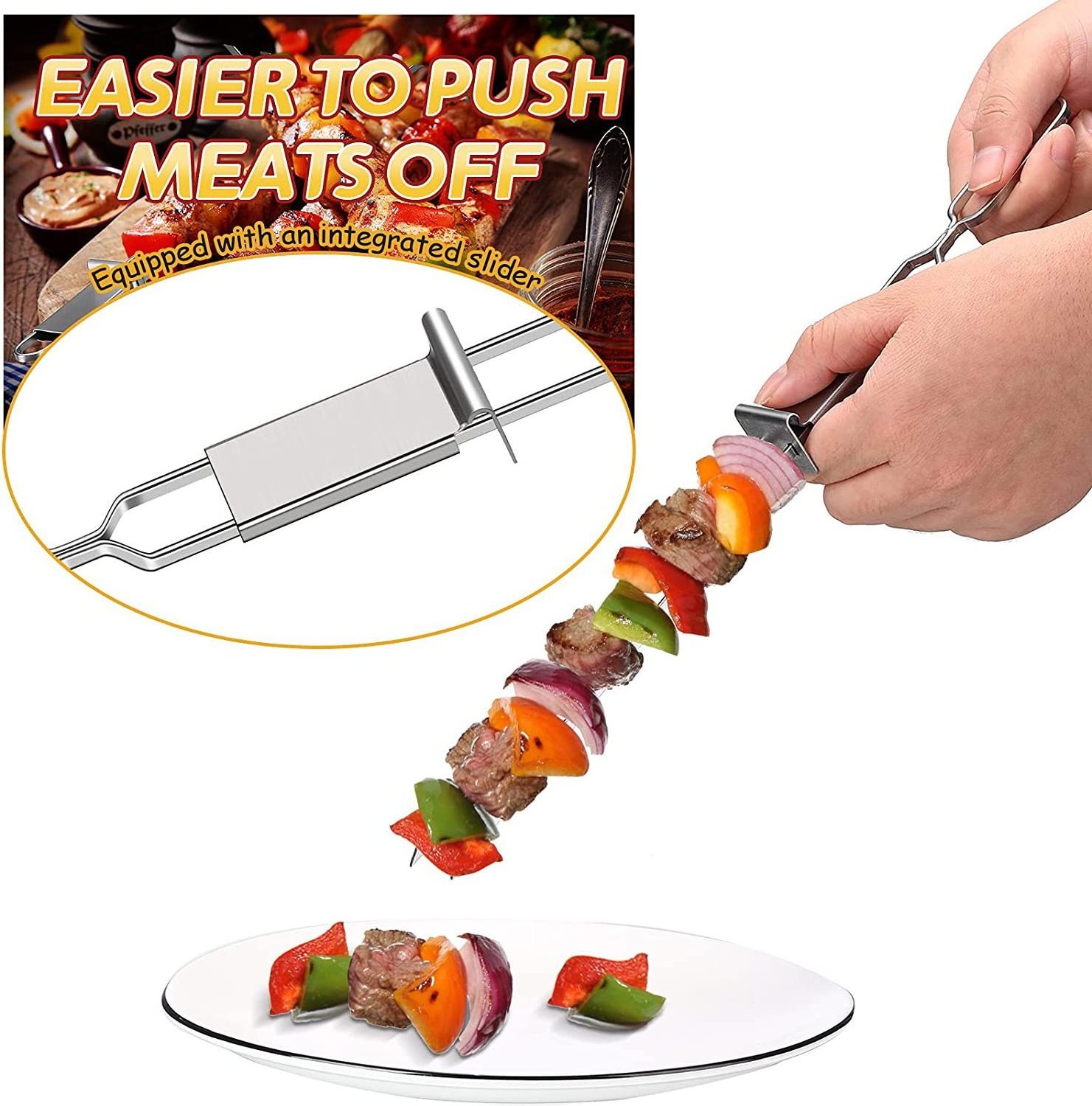 Kebab Skewers BBQ Barbecue Skewers Stainless Steel Sticks  Stainless Steel Skewers for BBQ Grilling