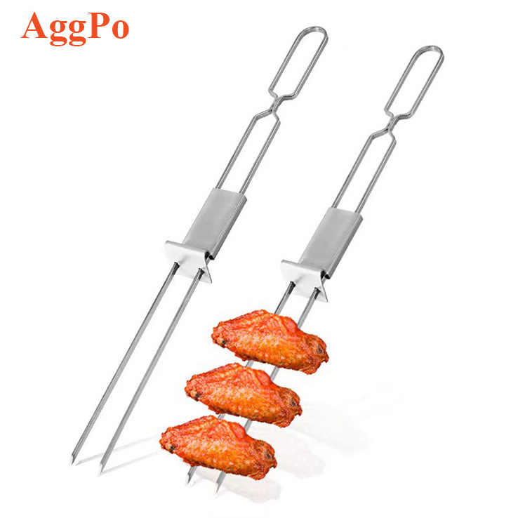 Kebab Skewers BBQ Barbecue Skewers Stainless Steel Sticks  Stainless Steel Skewers for BBQ Grilling