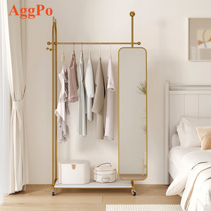 Light luxury all-in-one dressing mirror coat rack home hotel living room rotating full-length mirror floor-standing clothes rack