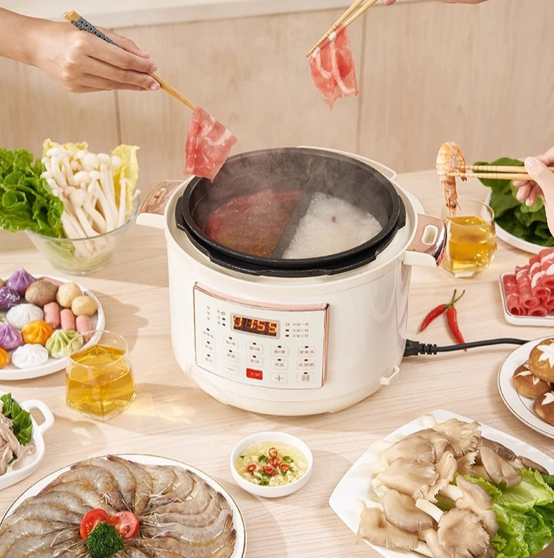 Smart Rice Cooker with Divider - Stainless Steel Rice Multi-Cooker - Hot Pot with Family and Friends