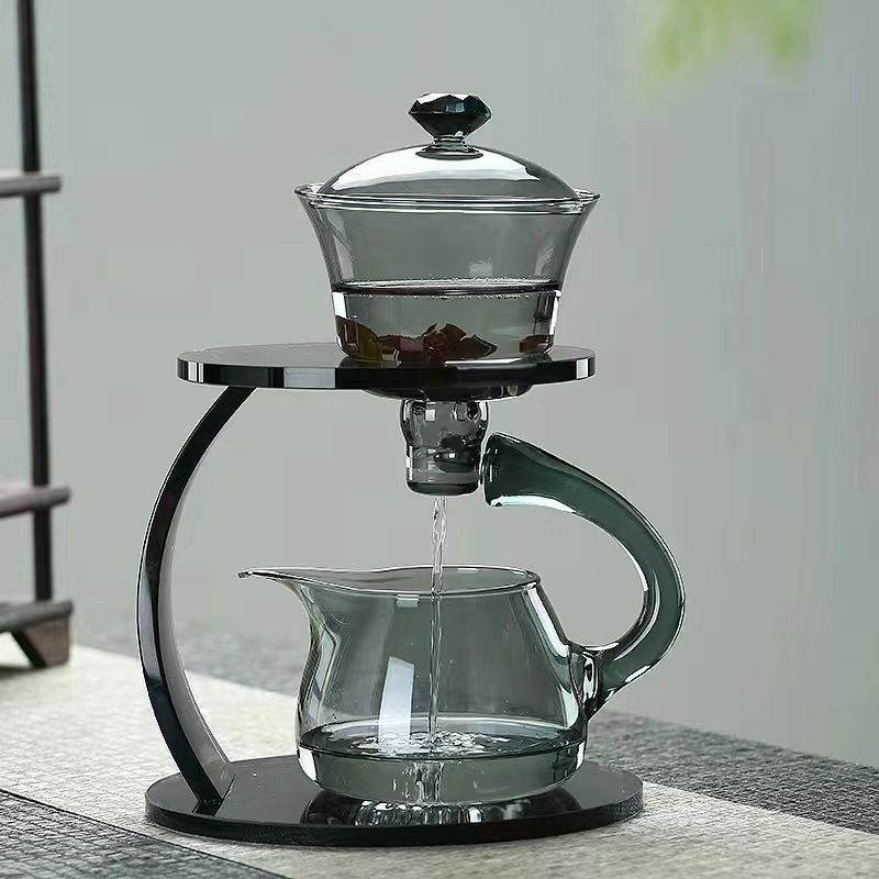 Glass Teapot Set - Semi Automatic Drip Rotating with Infuser - Lazy Kungfu Tea pot Set