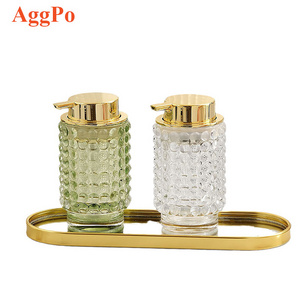 Amber Glass Soap Dispenser with Gold Pump - Clear Crystal Design, Vintage and Elegant - for Bathroom Counter Soap Dispenser