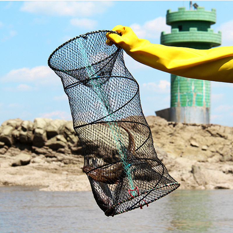 Round Spring Fishing Net Automatic Folding Spring Cage Lobster Crab Fish Cage Fishing Tool