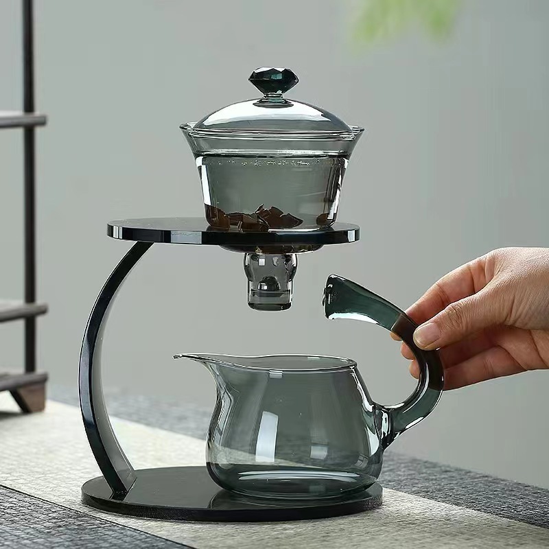 Glass Teapot Set - Semi Automatic Drip Rotating with Infuser - Lazy Kungfu Tea pot Set