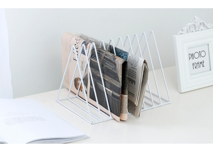 Triangle Iron Desktop Storage Book Rack - Magazine Newspaper Holder Art Desktop Organizer Rack