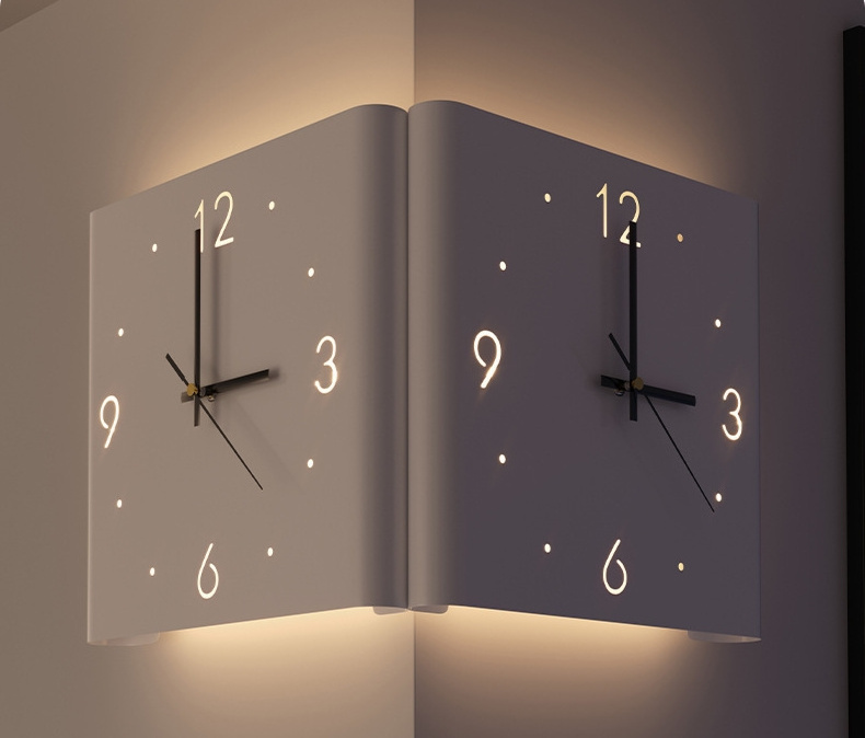 New Led Wall Clock Double Sided Corner Wall Clock - Creative Light Living Room Decorative Wall Clock - for Bedroom Office Decor