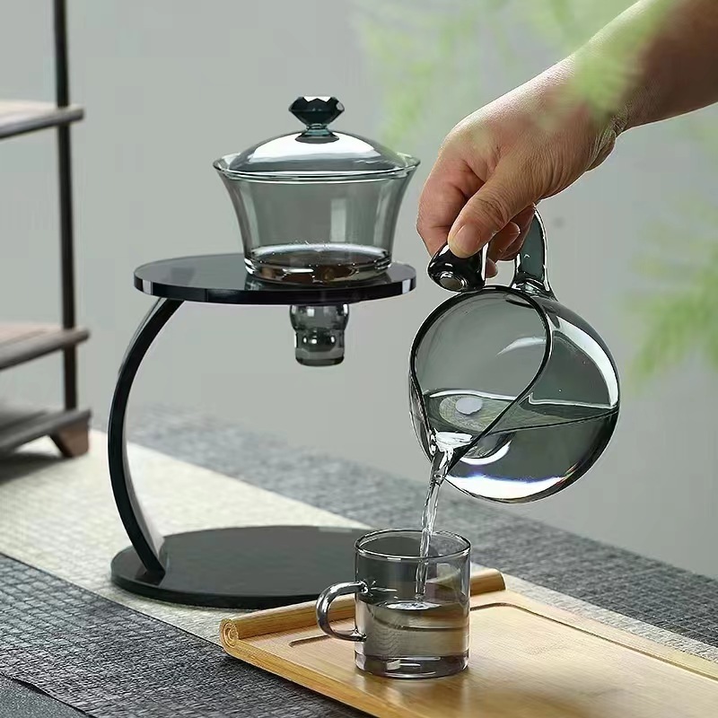 Glass Teapot Set - Semi Automatic Drip Rotating with Infuser - Lazy Kungfu Tea pot Set