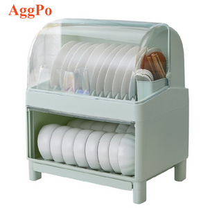 Household layered kitchen tableware storage box with lid plate draining bowl rack small storage rack large capacity