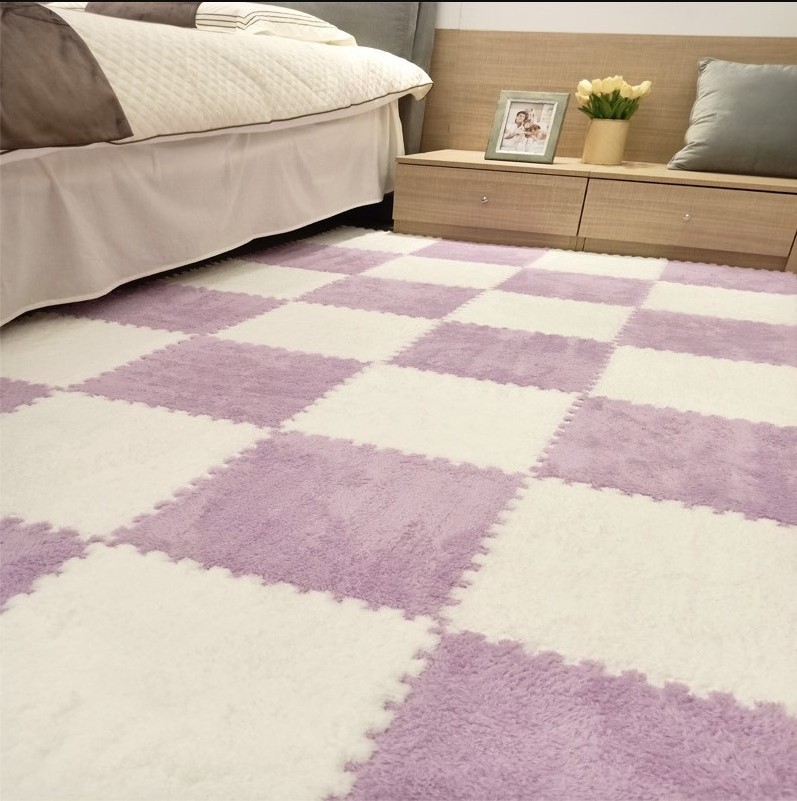 Interlocking Carpet Shaggy Soft EVA Foam Mats - Fluffy Rugs Floor Tiles Exercise Play Mat for Children Home Parlor Bedroom