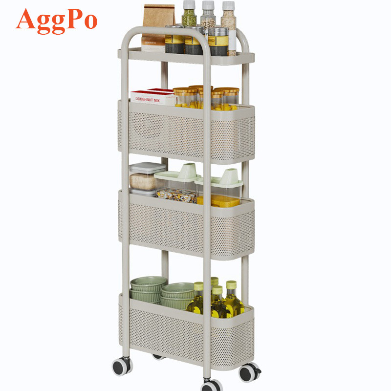 4 Tier Slim Storage Cart - Mobile Shelving Unit Organizer with Wheels - Narrow Shelf for Kitchen Bathroom Laundry Room