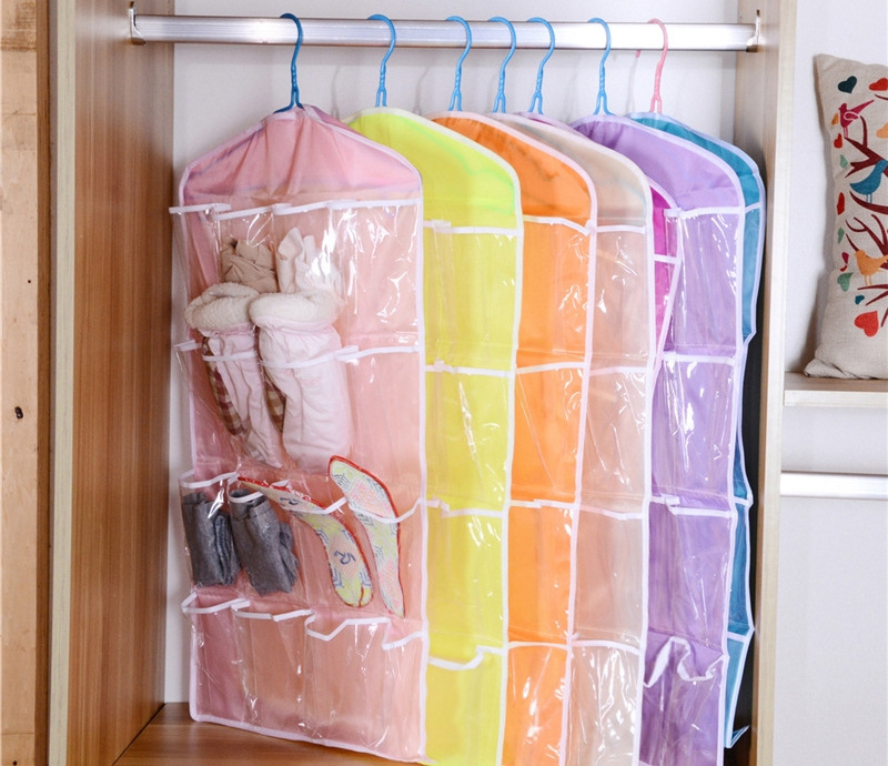 Closet Hanging Organizer with Mesh Pockets & Rotating Metal Hanger,Wall Shelf Wardrobe Storage Bags