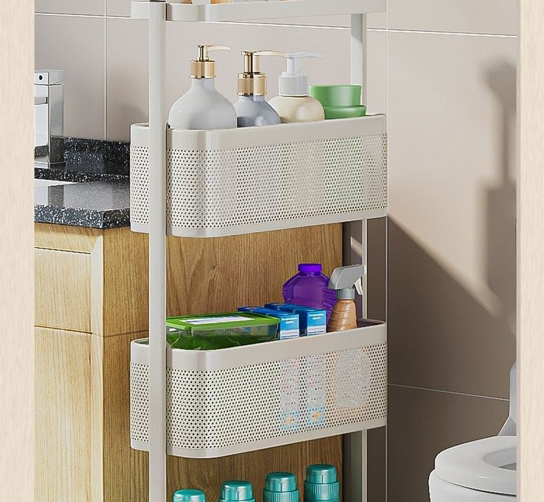 4 Tier Slim Storage Cart - Mobile Shelving Unit Organizer with Wheels - Narrow Shelf for Kitchen Bathroom Laundry Room