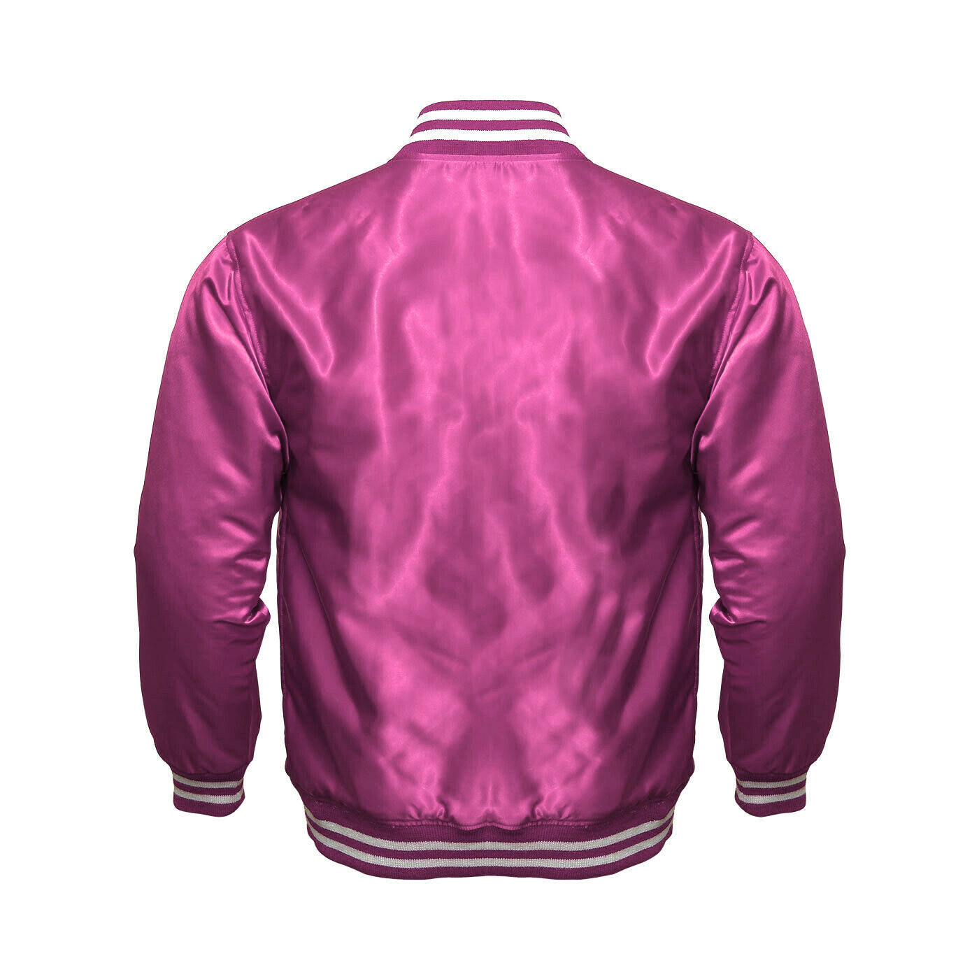 Women Letterman Jacket All Satin Polyester Hot Pink Bomber Style Ladies Casual Jacket