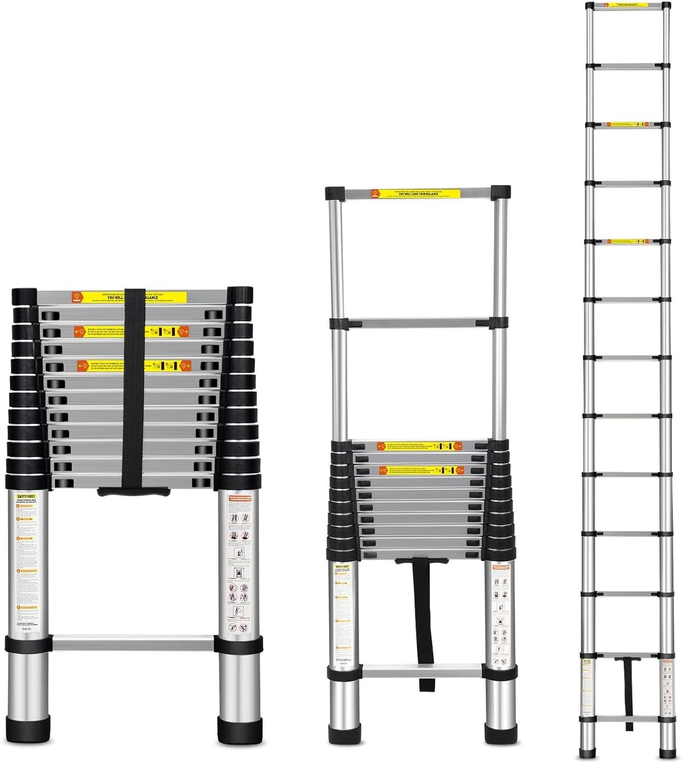 Portable Safety Folding Ladder 8.5ft 2.6m Non-Slip Feet Mobile Scaffolding Ladder Straight Aluminum Climbing Telescopic Ladder