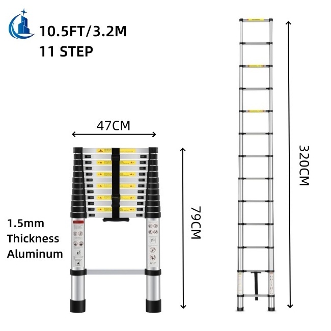 10.5FT 3.2M Single Straight Telescoping Ladder Collapsible Ladder for Home Folding Step Ladders