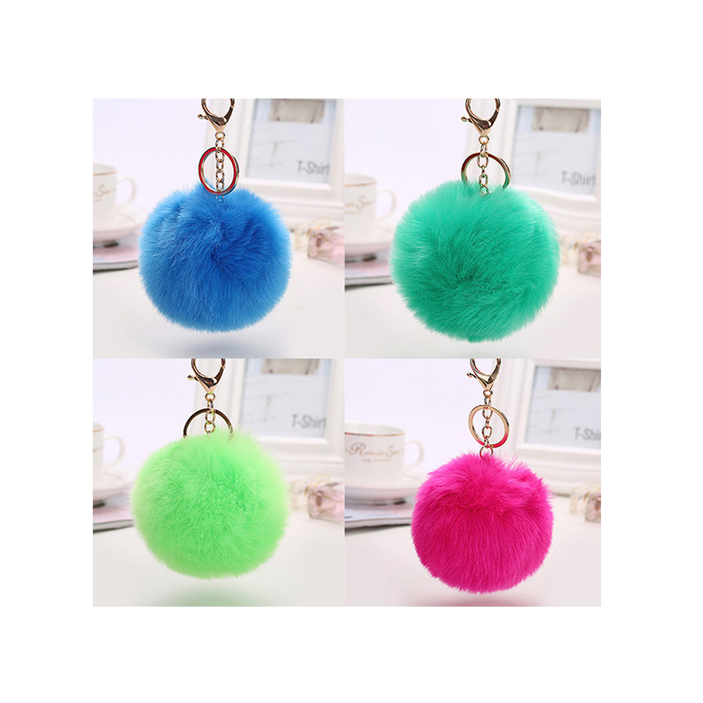 Wholesale Furry Faux Rabbit Pom Pom Keyring Bulk Fluffy Fur Pompom Keychain for Girls