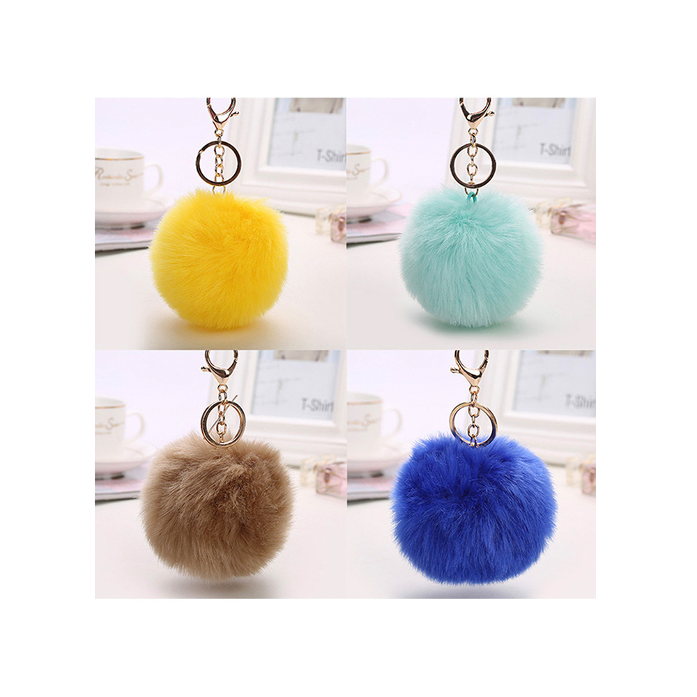 Wholesale Furry Faux Rabbit Pom Pom Keyring Bulk Fluffy Fur Pompom Keychain for Girls