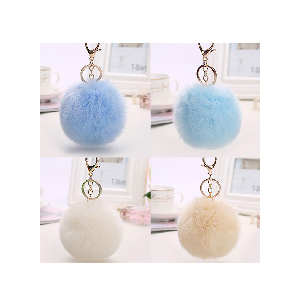 Wholesale Furry Faux Rabbit Pom Pom Keyring Bulk Fluffy Fur Pompom Keychain for Girls