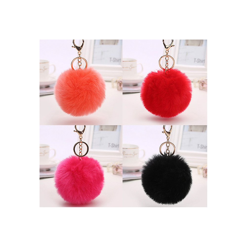 Wholesale Furry Faux Rabbit Pom Pom Keyring Bulk Fluffy Fur Pompom Keychain for Girls