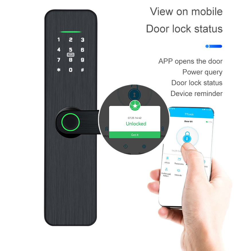 WIFI Tuya APP Smart Door Lock Aluminum Fingerprint Inside Keyless Waterproof Digital Handle Smart Lock