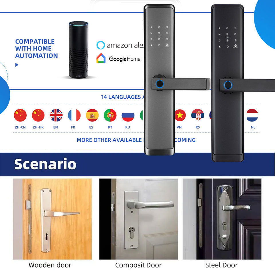 Wifi Zigbee Smart Door Lock Fingerprint Intelligent Lock APP Tuya TTlock Smart Digital Door Lock