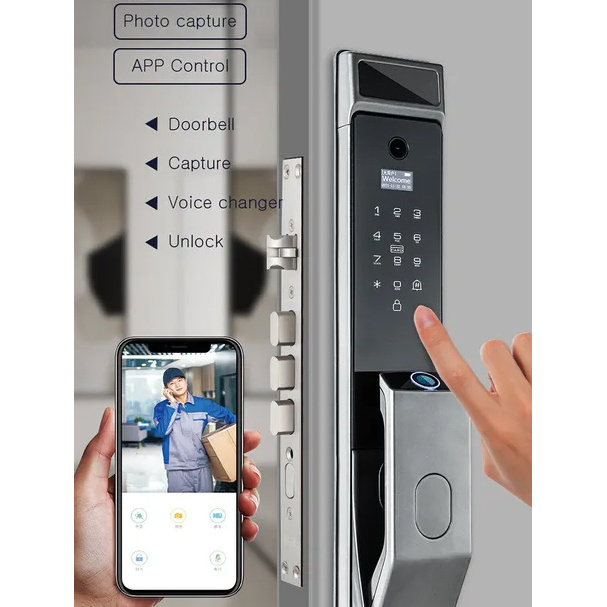 2023 Automatic Electronic Fingerprint Biometric Lock Cerradura WIFI Smart Lock 3D Face Recognition Digital Door Lock With Camera