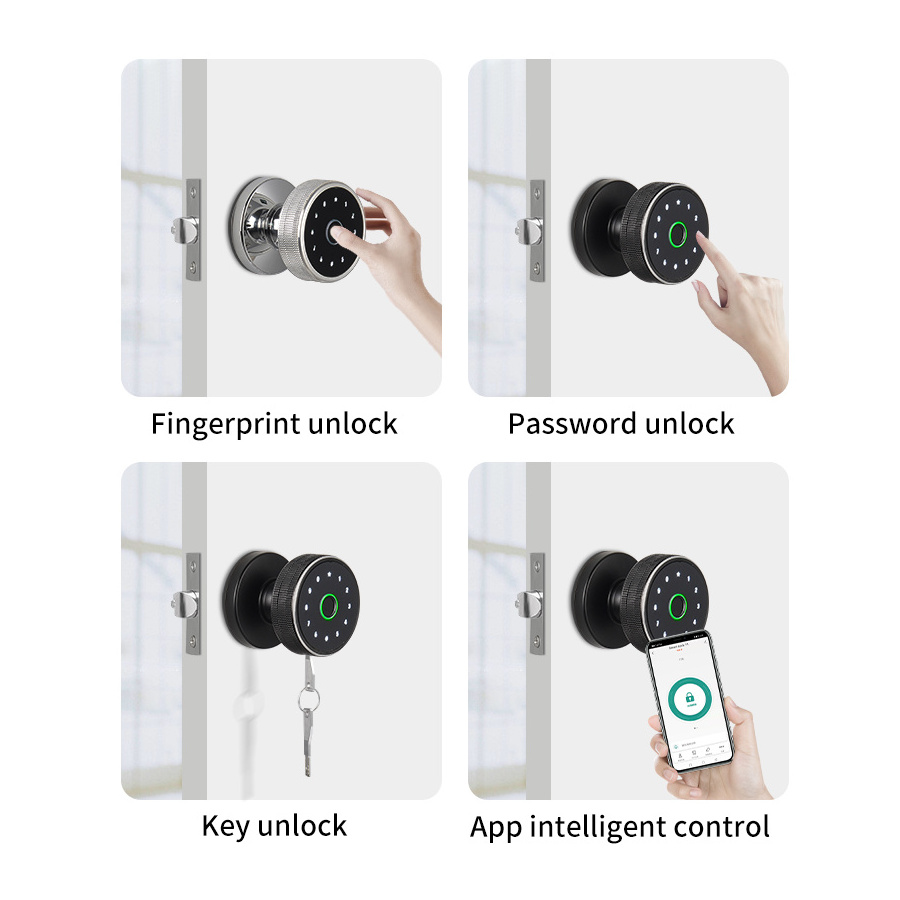 Security Anti-Theft Smart Lock Tuya Wifi Keyless Biometric Round Fingerprint Smart Knob Door Lock