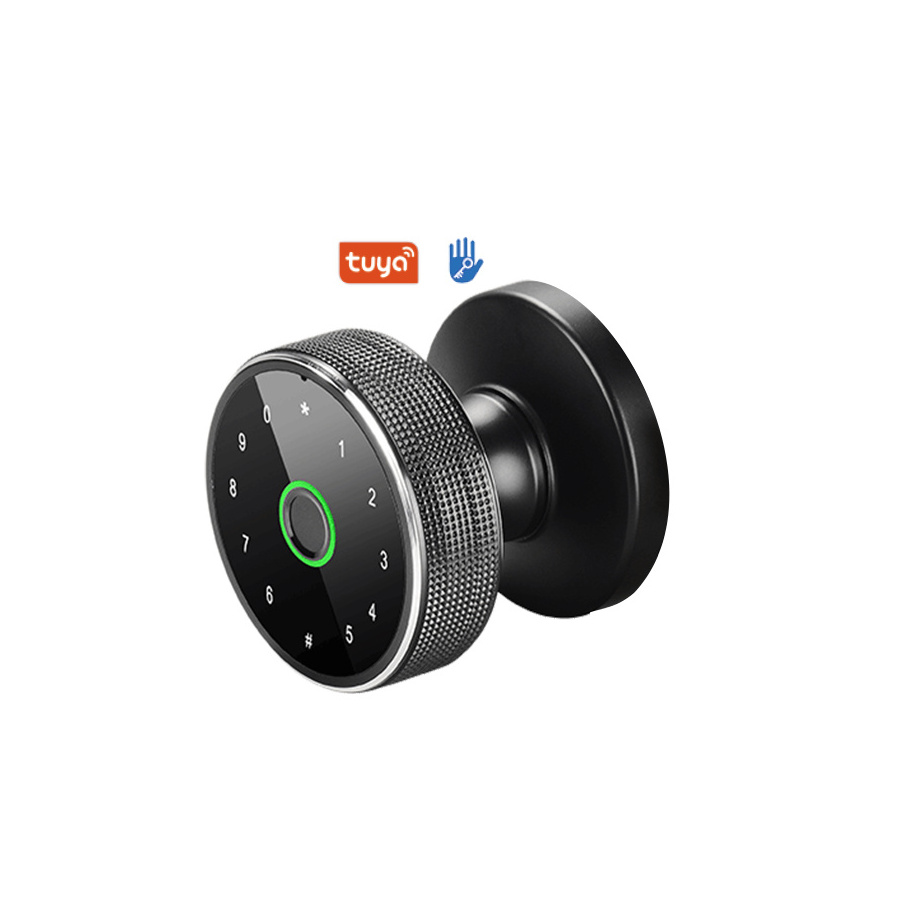 Security Anti-Theft Smart Lock Tuya Wifi Keyless Biometric Round Fingerprint Smart Knob Door Lock