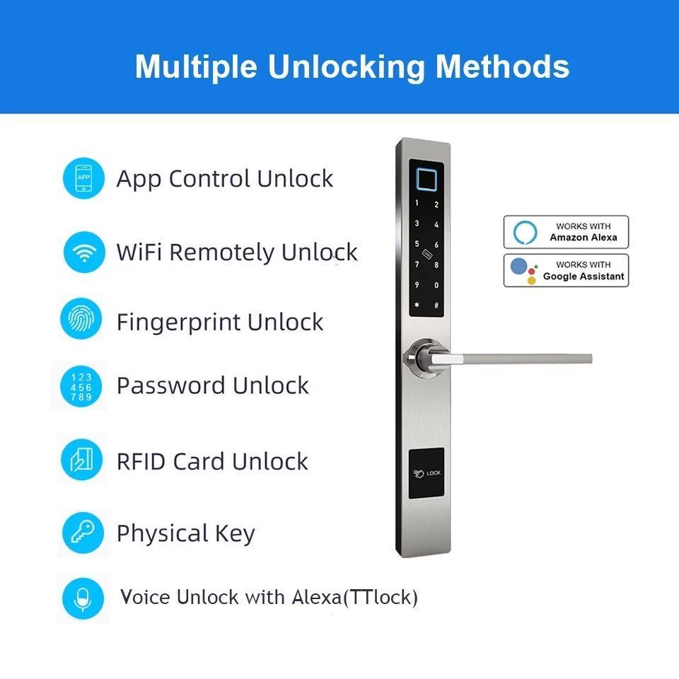 WiFi App Smart Tuya Lock Slim Aluminium Door Usage Waterproof Lock for Sliding Swing Door SS304 Zigbee Digital Door Lock