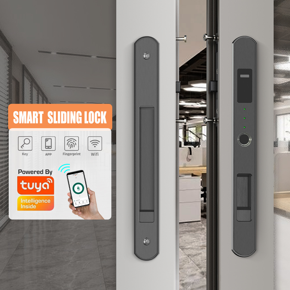 Aether TP007 Smart Sliding Door Lock High Security Tuya Bluetooth Fingerprint Smart Glass Lock Super Slim Door Lock