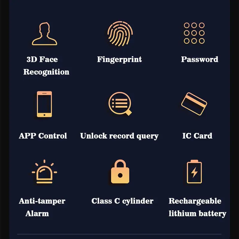 Aether Electronic Face Recognition Usmartgo App Fingerprint Key Code Unlock Smart Door Lock For Anti-theft Door
