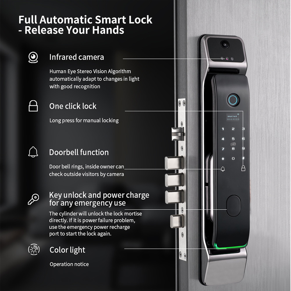 Smart Tuya Automatic Keyless Digital Biometric Fingerprint Lock Electric Face Recognition Lock For Outdoor Gate