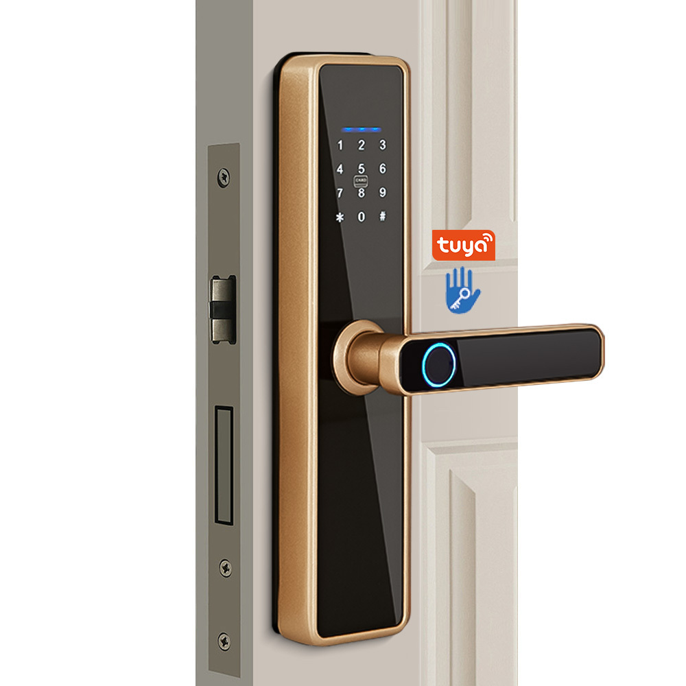 2024 New Arrival Smart WIFI BLE ZIGBEE Digital Biometric Fingerprint Electronic Door Handle Lock With Tuya TTlock App