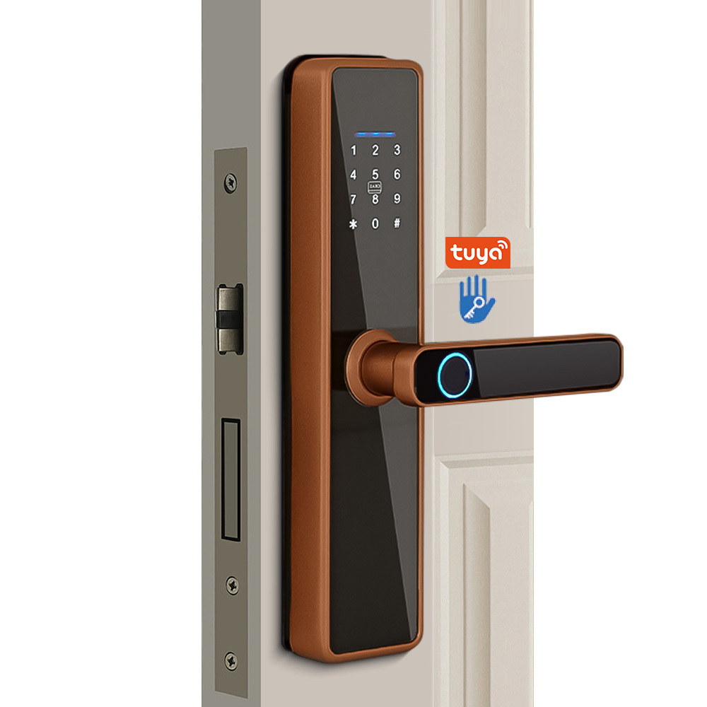 2024 New Arrival Smart WIFI BLE ZIGBEE Digital Biometric Fingerprint Electronic Door Handle Lock With Tuya TTlock App