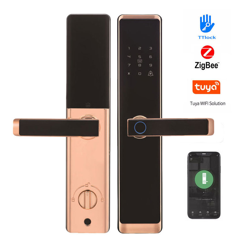 Factory Price Home Security Digital WiFi Zigbee Smart Door Lock Aluminum Fingerprint Inside Handle Tuya Smart Lock