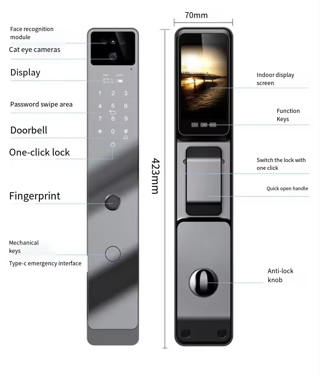 Curved Design Security Usmartgo Tuya Wifi Digital 3D Face Recognition Smart Door Lock For Aluminum Anti-theft Door