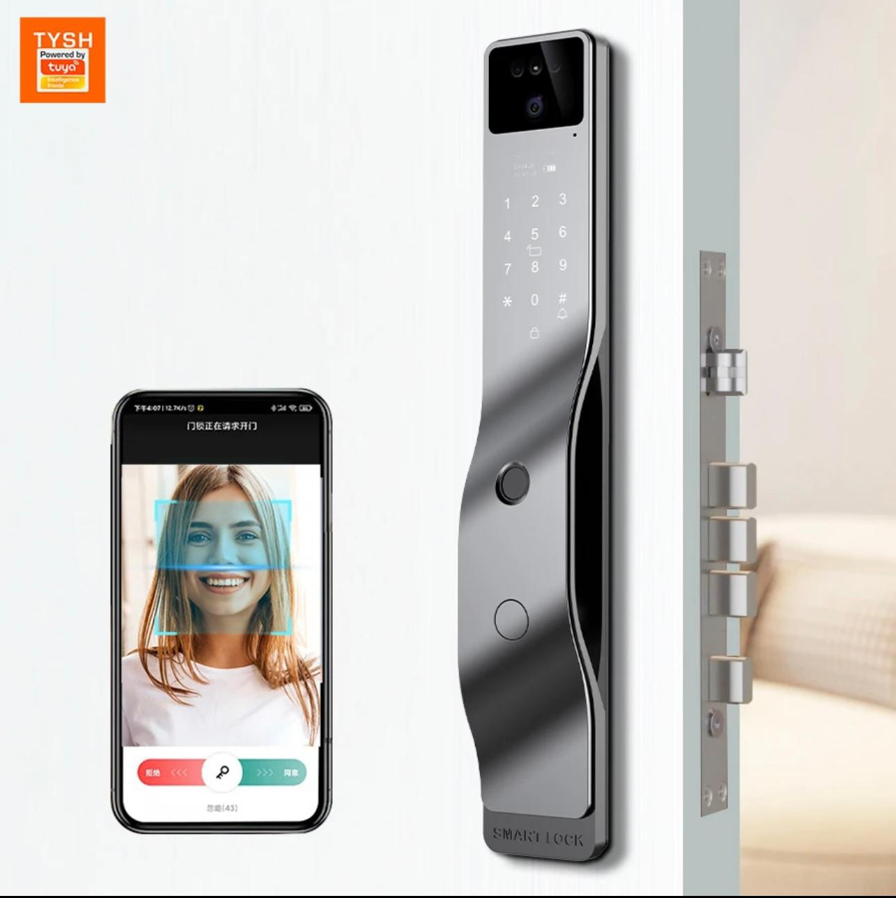 Curved Design Security Usmartgo Tuya Wifi Digital 3D Face Recognition Smart Door Lock For Aluminum Anti-theft Door