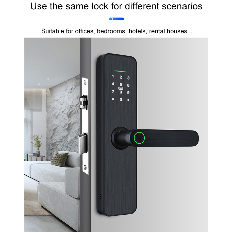 WIFI Tuya APP Smart Door Lock Aluminum Fingerprint Inside Keyless Waterproof Digital Handle Smart Lock