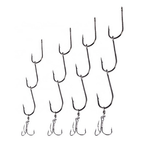 Custom Fishing Accessories 3 Tandem Fishing Hooks With Treble Hooks Connected With Swivel And Split Ring Sea Fishing Gang Hooks