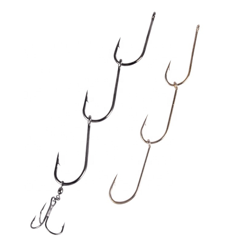 Custom Fishing Accessories 3 Tandem Fishing Hooks With Treble Hooks Connected With Swivel And Split Ring Sea Fishing Gang Hooks