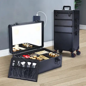 4 in 1 Professional Large Travel LED Large Capacity Makeup Artist Organizer Makeup Train Case with Wheels