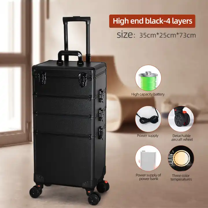 4 in 1 Professional Large Travel LED Large Capacity Makeup Artist Organizer Makeup Train Case with Wheels