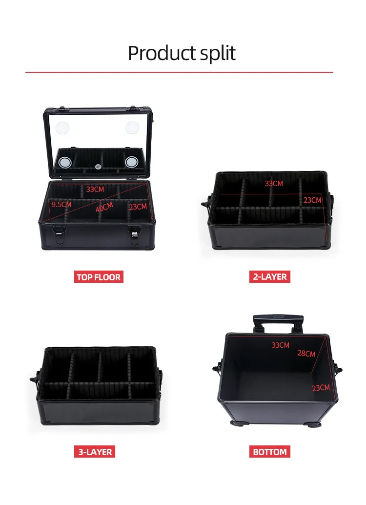 4 in 1 Professional Large Travel LED Large Capacity Makeup Artist Organizer Makeup Train Case with Wheels