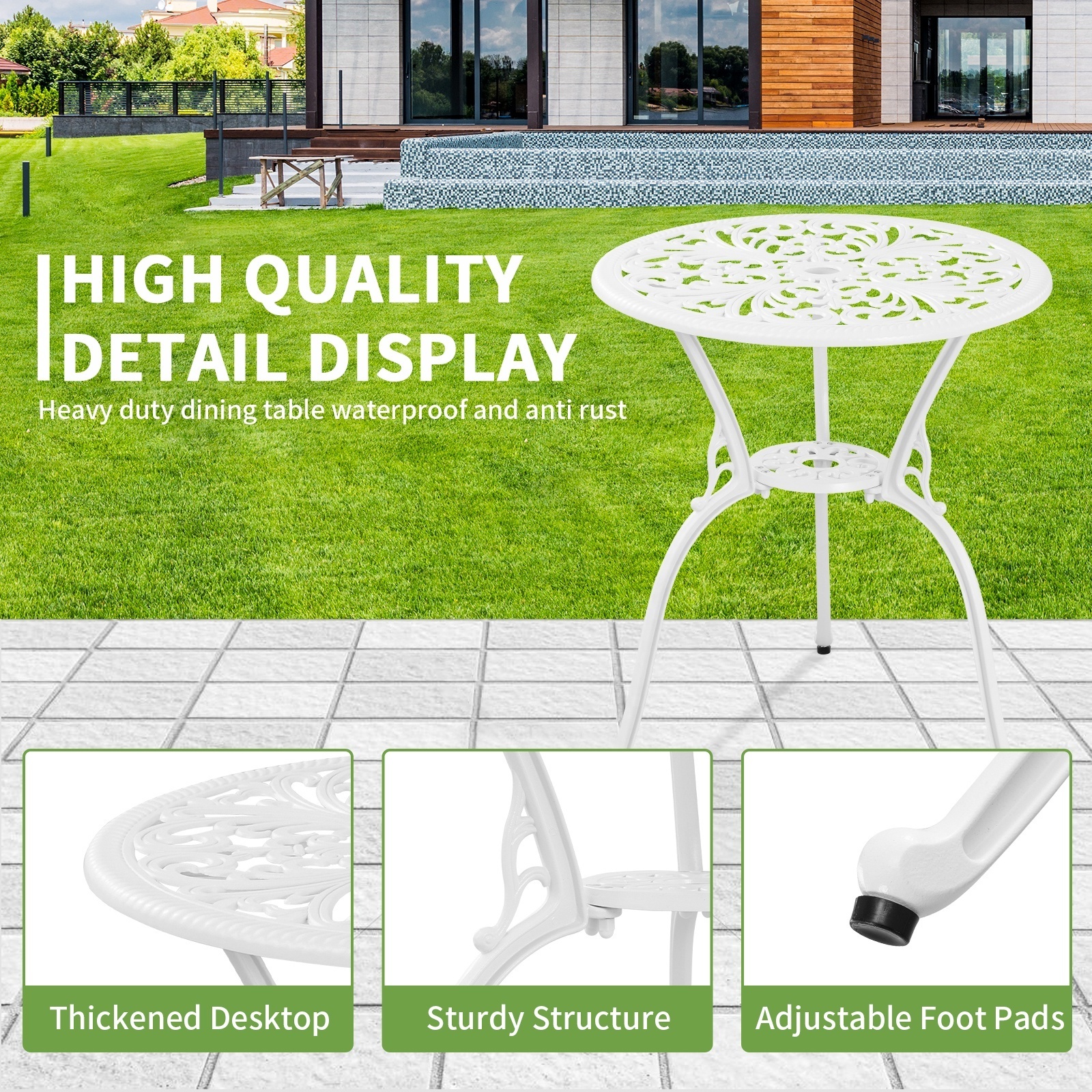 Bistro Sets Metal Patio Chair Set Furniture Cast Outdoor Aluminum Garden Patio Table and Chair Set White