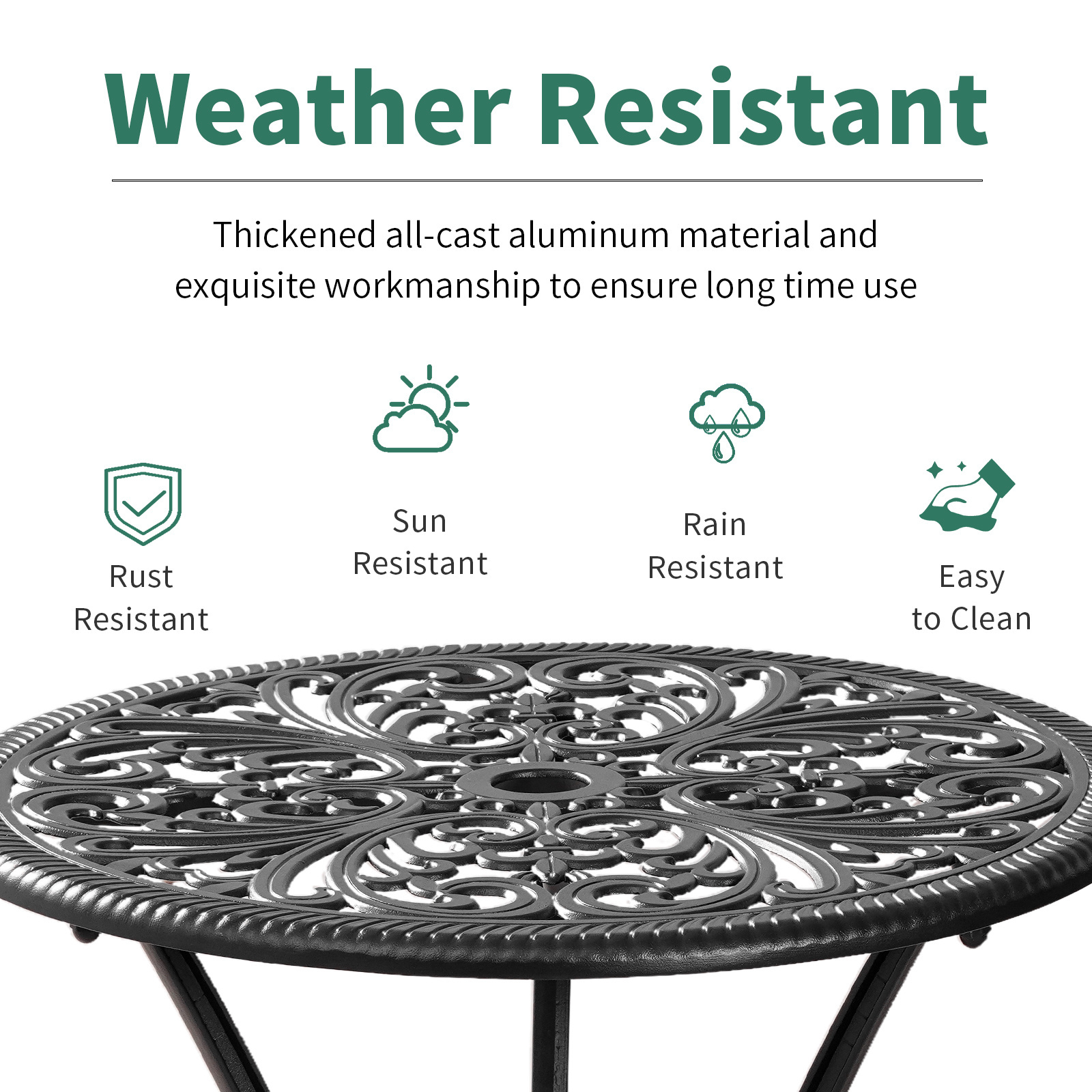 Bistro Table and Chairs Set Outdoor Bistro Set Cast Aluminum Patio Table and Chair Set  with Umbrella Hole for Garden Porch Yard